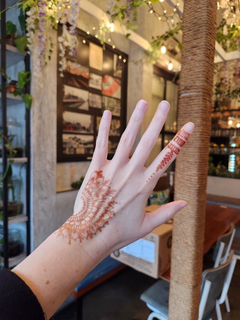 Henna lace design in cafe