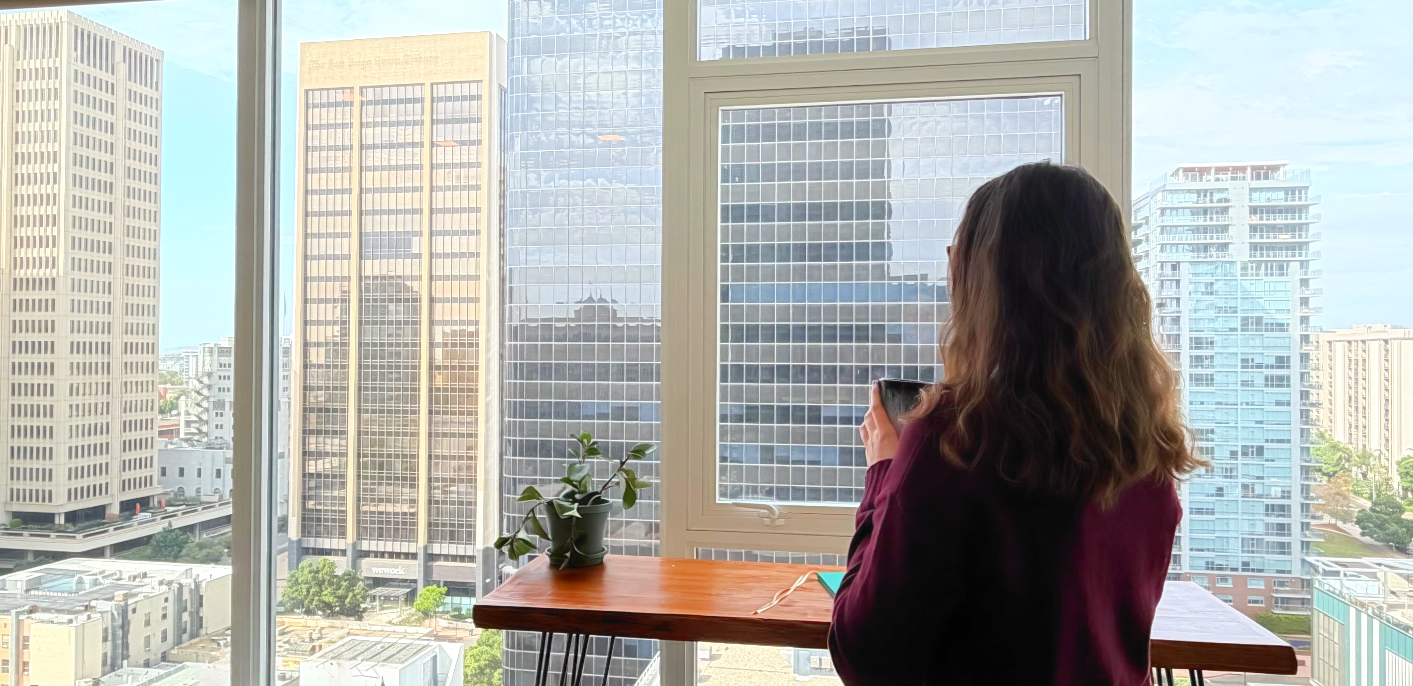 Erika Finnimore overlooking city skyline